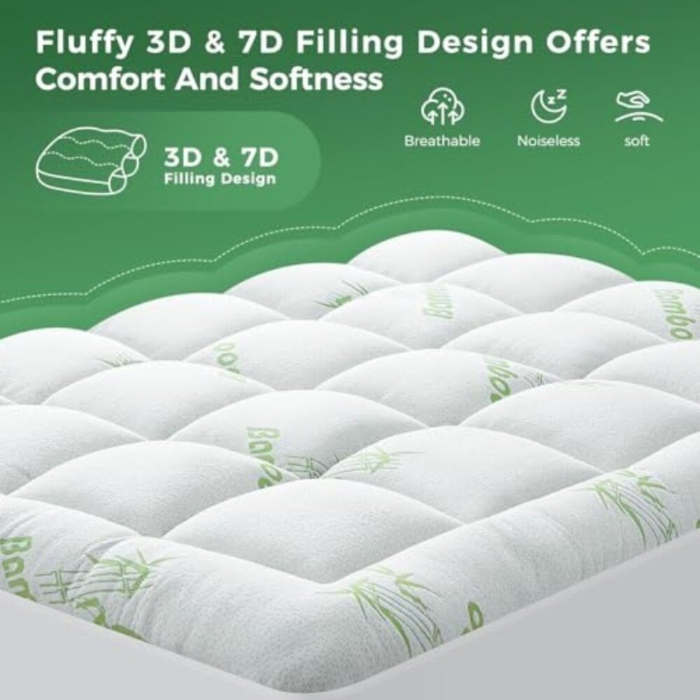 Mattress Topper Twin Size - Bamboo-Viscose Plush Pillow Top Mattress Pad Thick - Picture 4 of 6